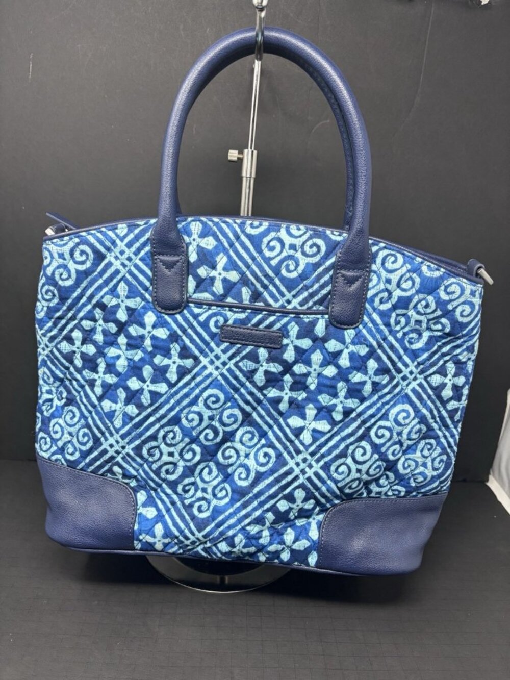 Vera Bradley Vivian Blue Hobo Printed Cotton & Leather Trim Hand Bag Medium